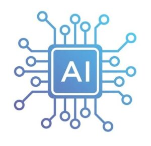 ai chip cpu icon design in gradient blue color, ai processor icon logo design template premium vec