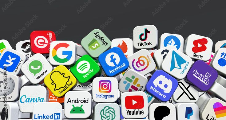 media, social media 3d background design visual design work, (3d rendering) stock photo adobe stock
